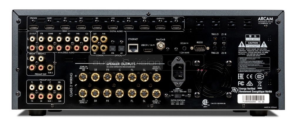 Arcam AVR850 Dolby Atmos házimozi erősítő hátlap