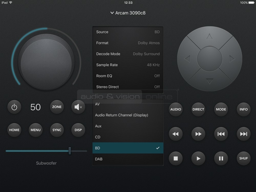 Arcam AVR850 házimozi erősítő távvezérlő App