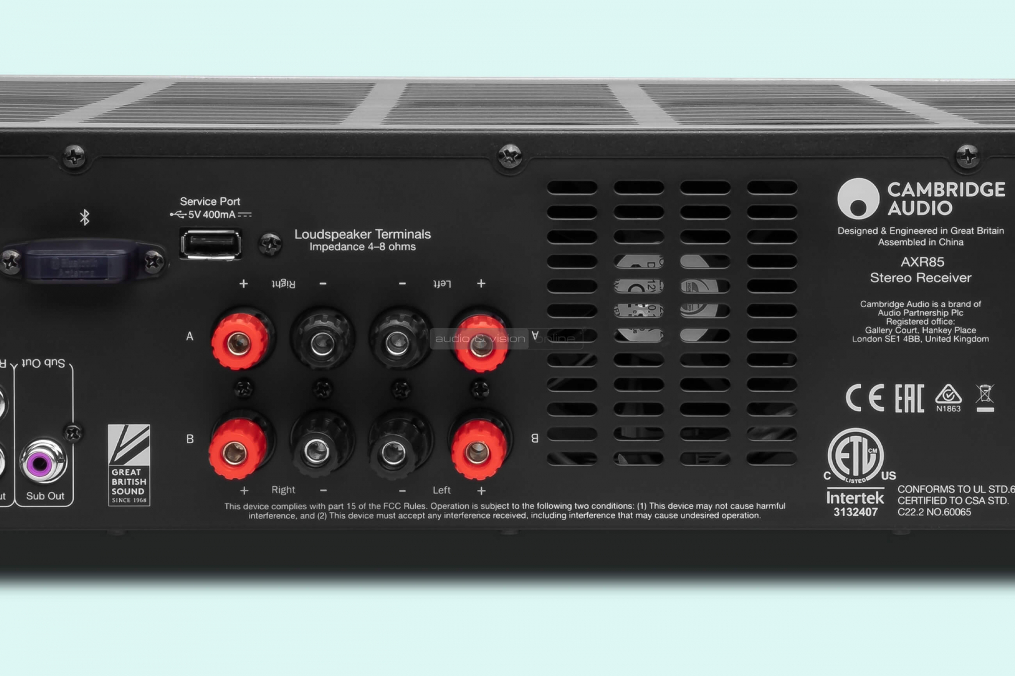 Cambridge Audio AXR85 sztereó rádióerősítő hátlap