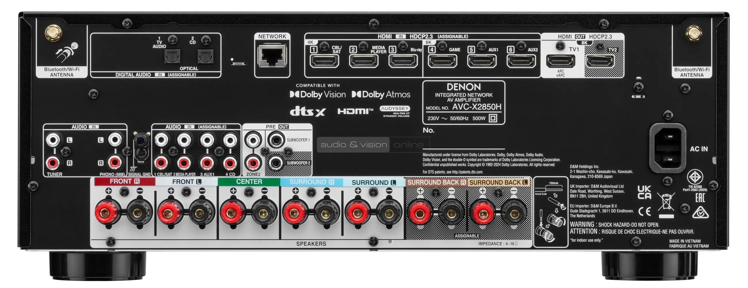 Denon AVC-X2850H házimozi erősítő hátlap