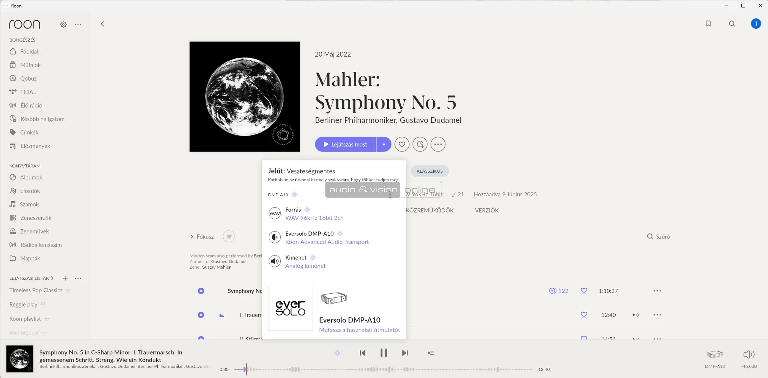 Eversolo DMP-A10 hálózati zenelejátszó Roon