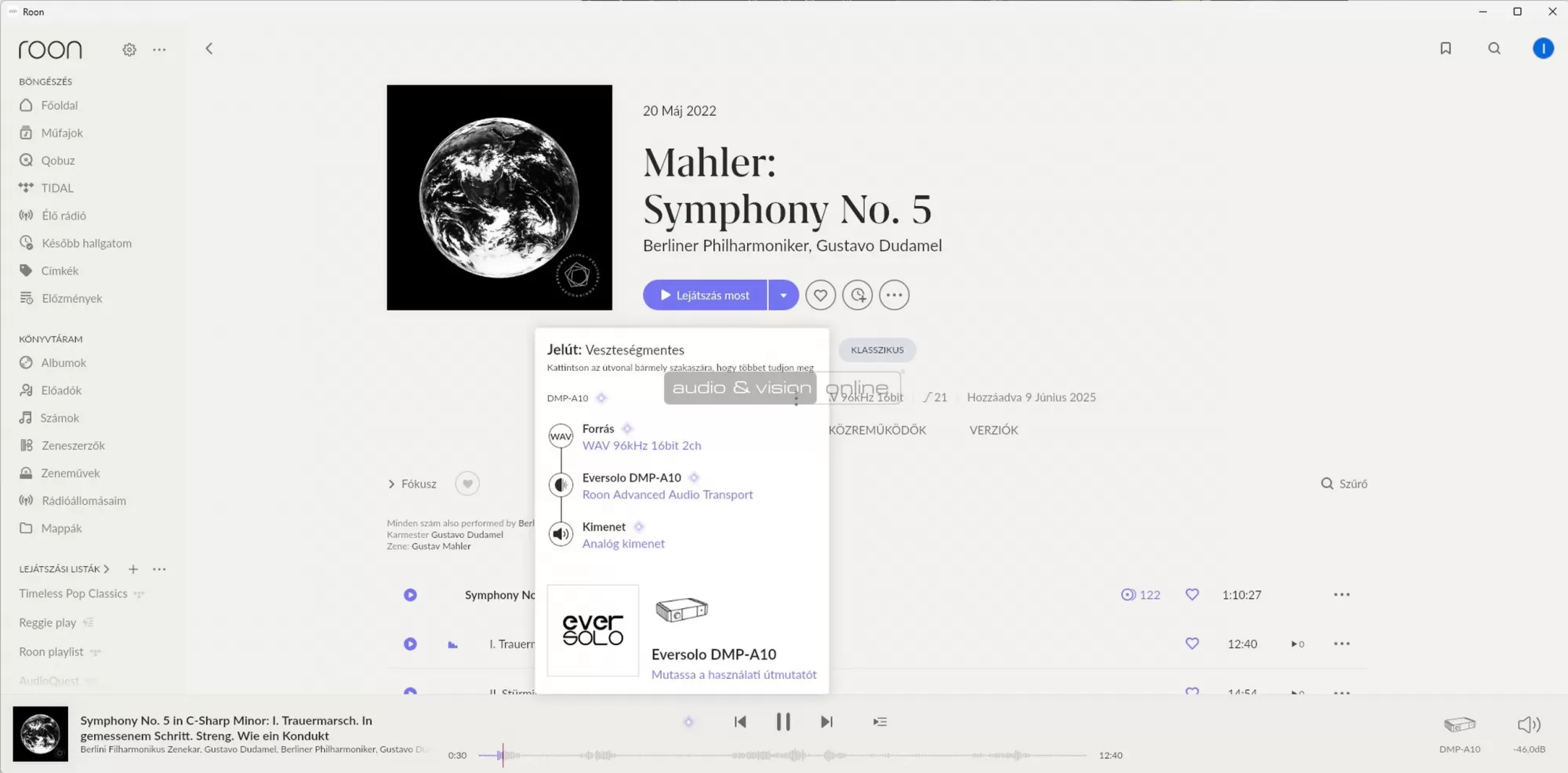 Eversolo DMP-A10 hálózati zenelejátszó Roon