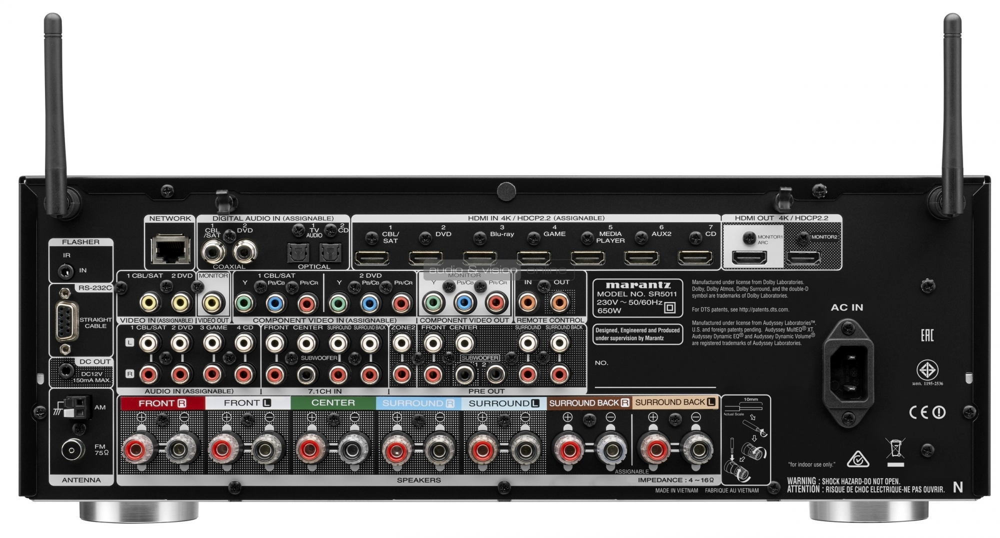 Marantz SR5011 házimozi erősítő hátlap