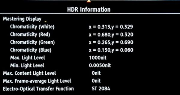 Reavon UBR-X100 Blu-ray lejátszó menu HDR Information